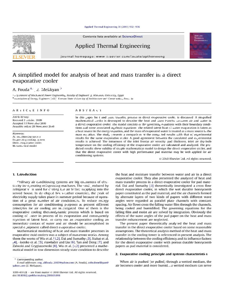 A Simplified Model For Analysis of Heat and Mass Transfer in A Direct ...