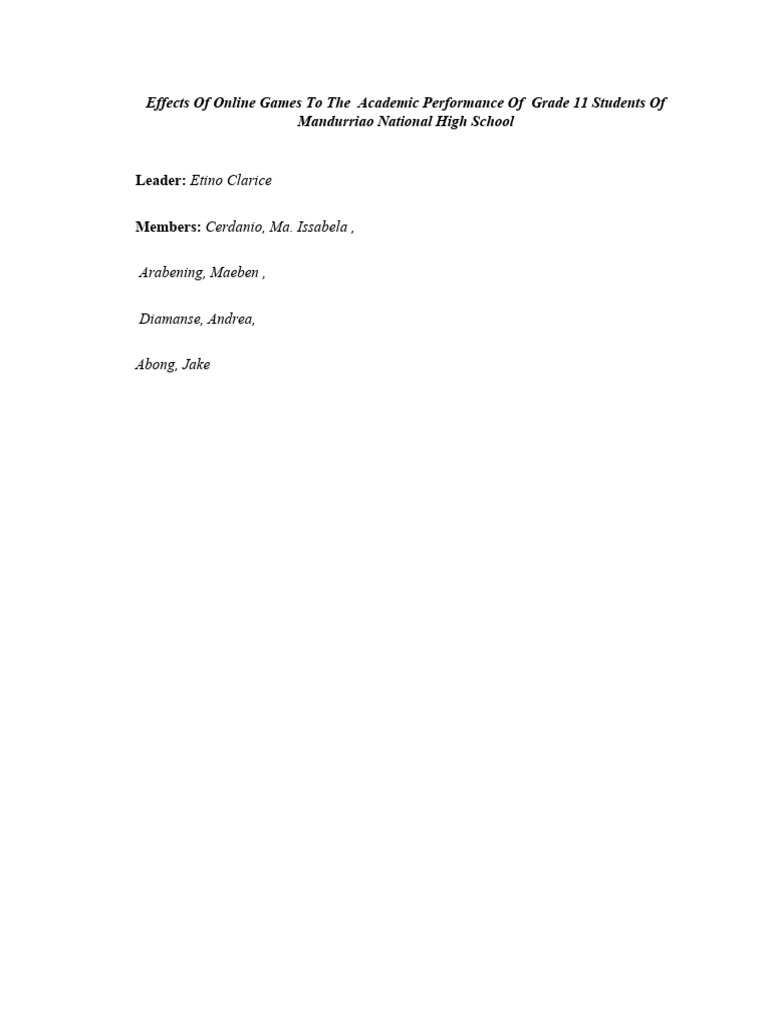 Effects of online games to the academic performance of grade 11