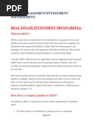 REAL ESTATE INVESTMENT TRUSTS-Advantages and Disadvantages.
