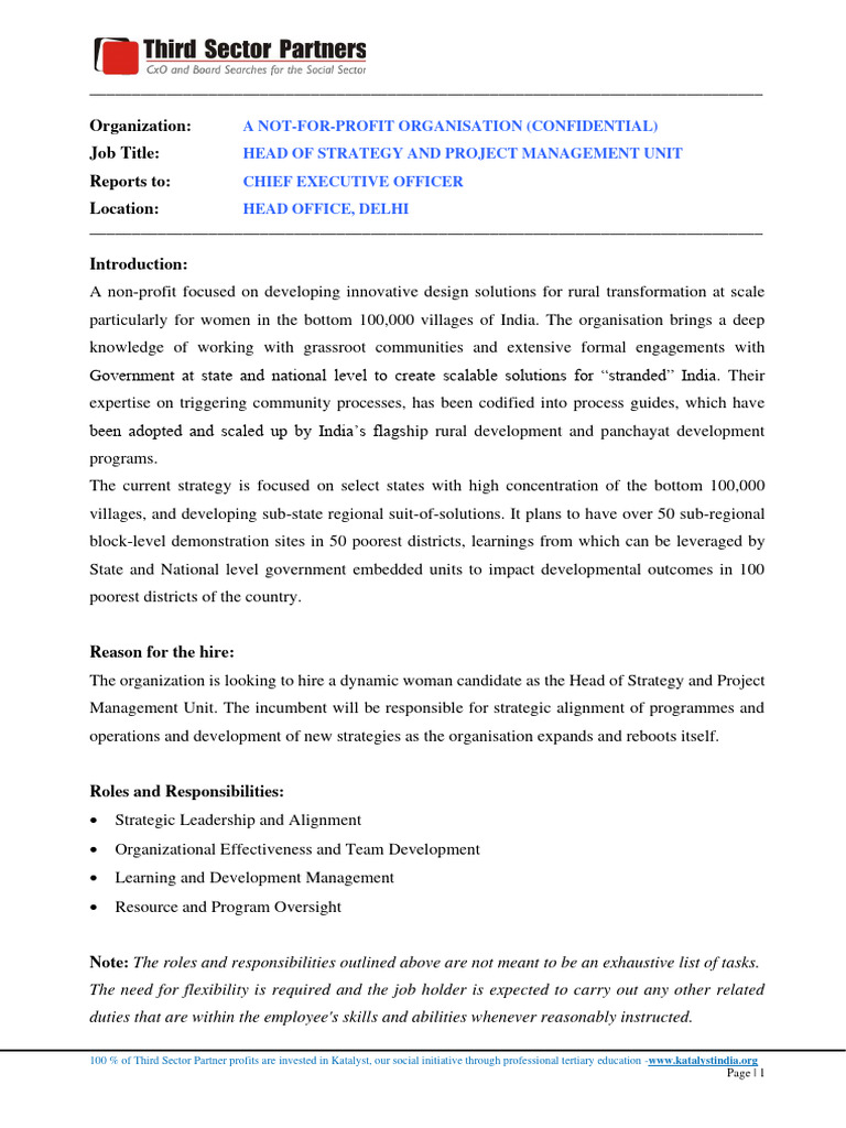 Job Description - Head of Strategy & Program Management Unit | PDF ...
