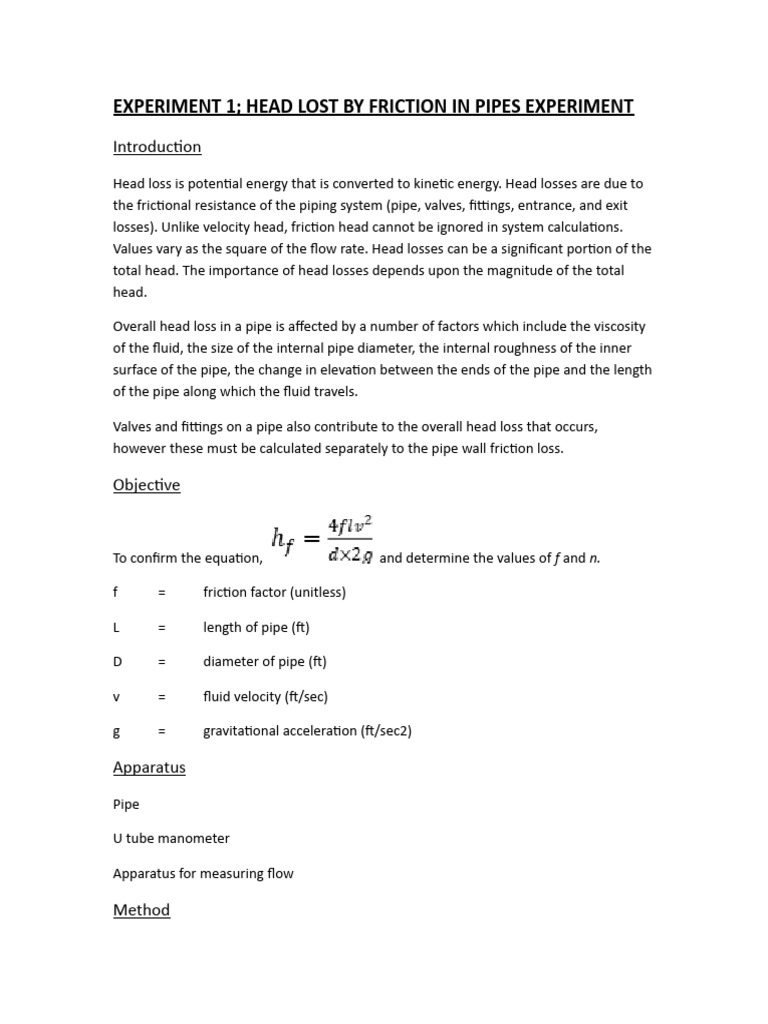 Fluid Labwork PDF Friction Civil Engineering