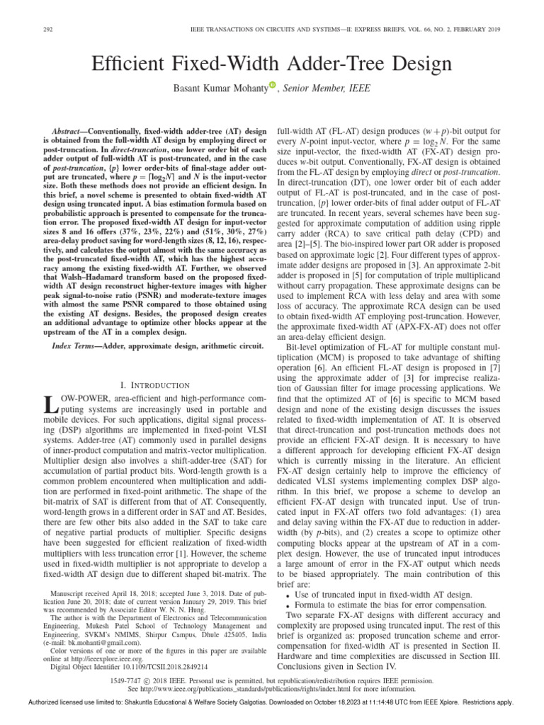 Efficient Fixed-Width Adder-Tree Design | PDF | Digital Signal ...