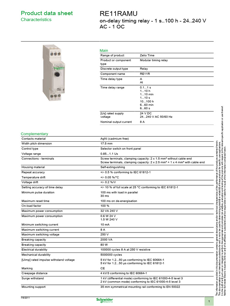 RE11RAMU | PDF | Relay | Hertz