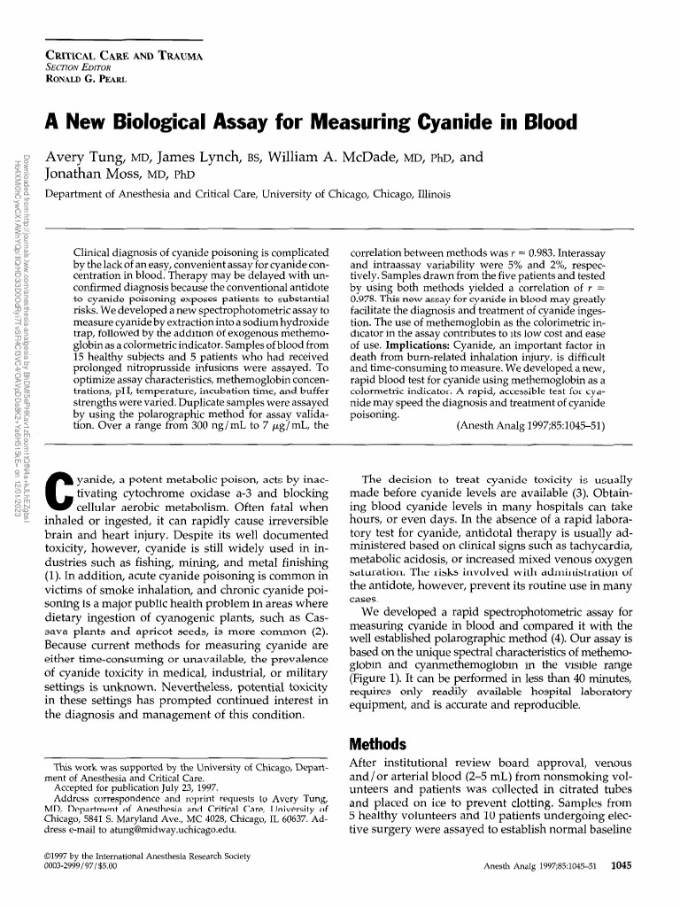 A New Biological Assay For Measuring Cyanide In.15 PDF Cyanide