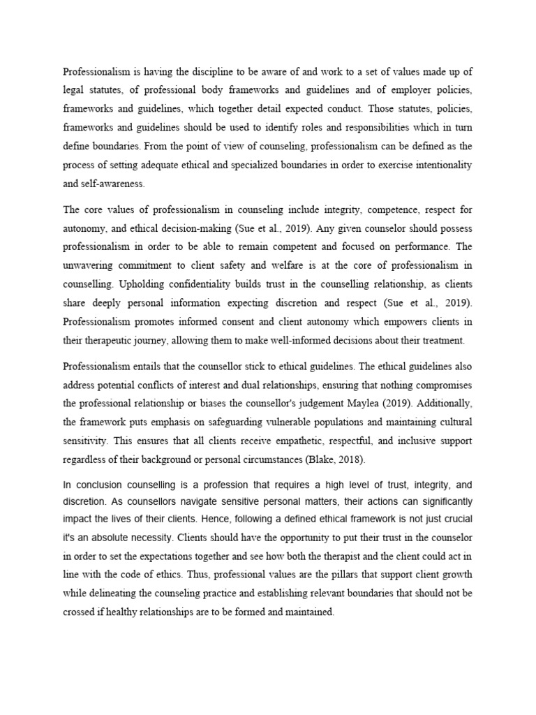Professionalism in Counseling Ethics | PDF | Psychotherapy | Autonomy