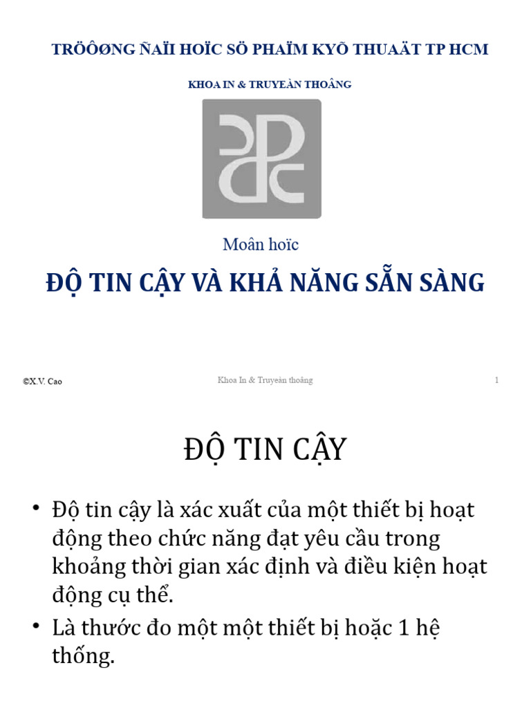 Bai 9 - Do Tin Cay Va Kha Nang San Sang | PDF