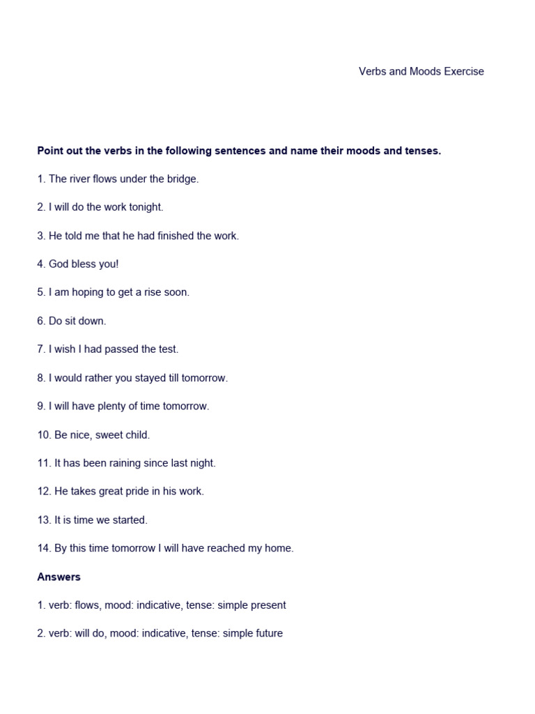 Verbs and Moods Exercise | PDF | Self-Improvement