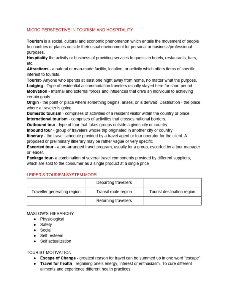 Micro Perspective in Tourism and Hospitality | PDF | Hotel ...