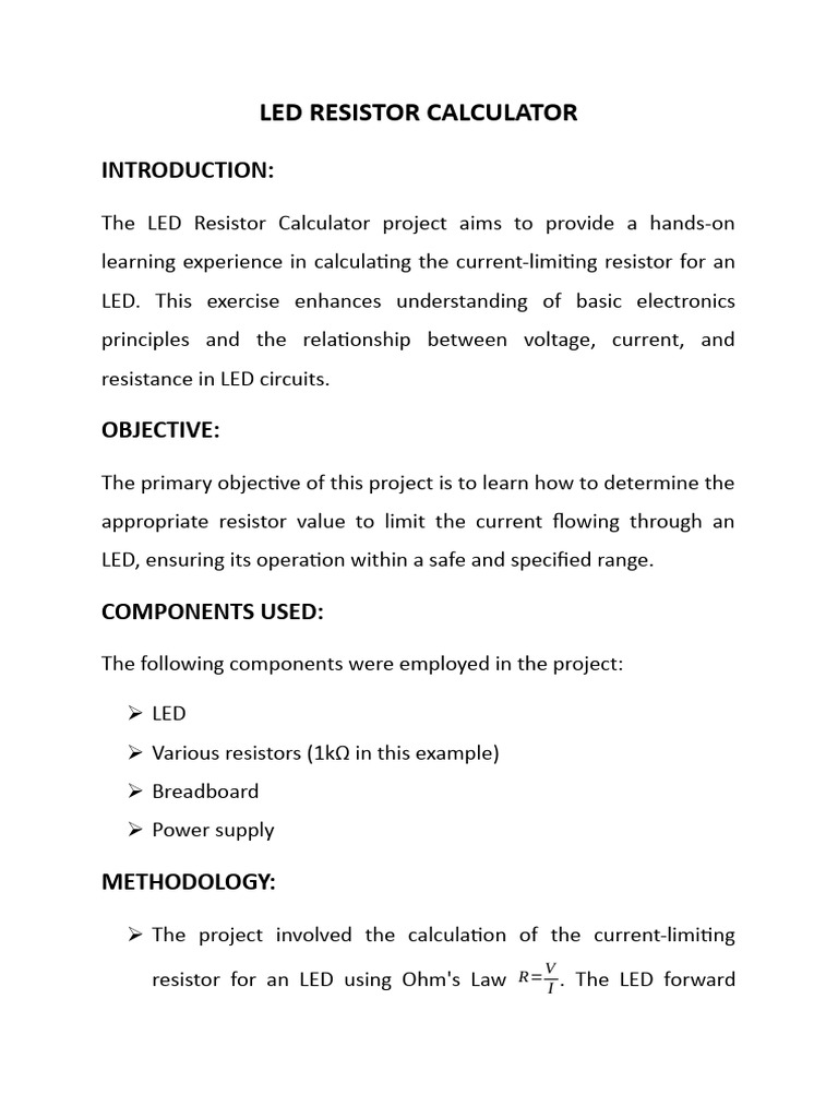 Led Resistor Calculator PDF Resistor Electrical Resistance And