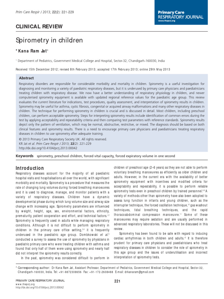 SPIROMETRY PDF Exhalation Asthma