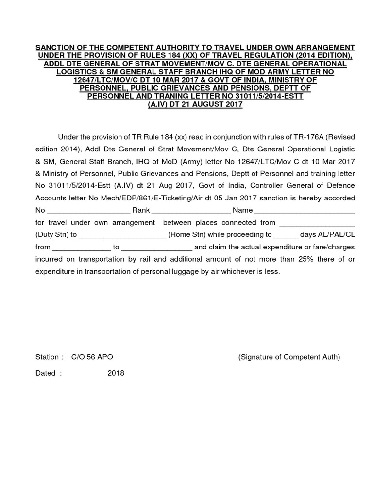 Travel Authorization Under Own Arrangement | PDF