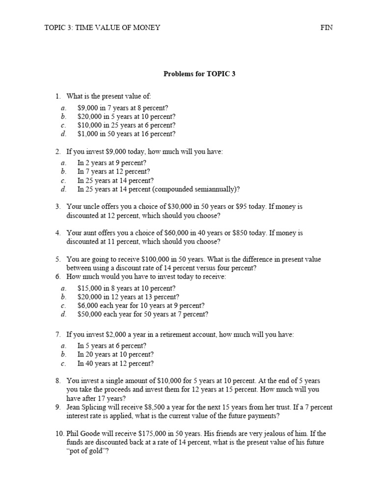 Problems For Topic 3 | PDF | Present Value | Interest
