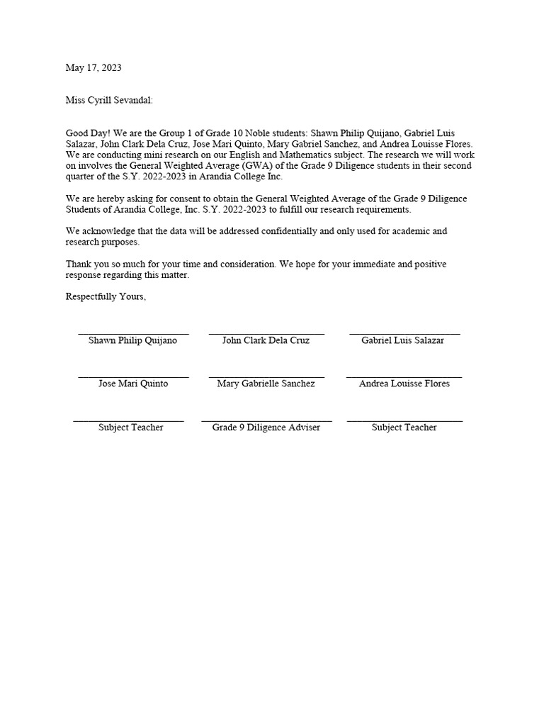 Letter of Consent | PDF