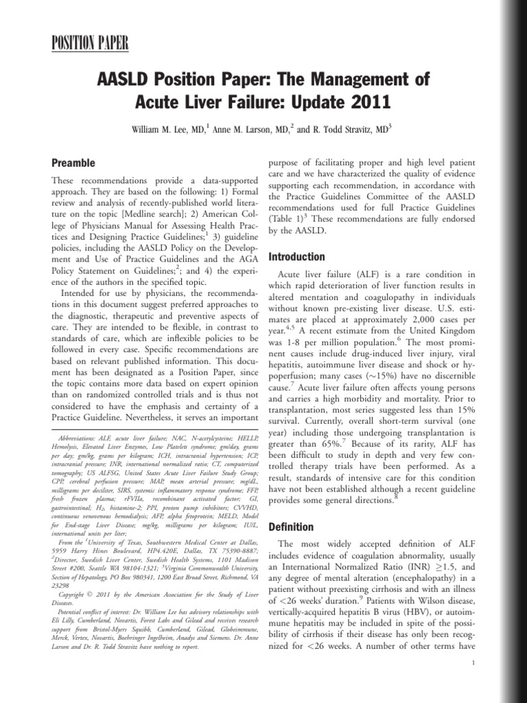 2011 - AASLD - Management of Acute Liver Failure | PDF | Hepatitis ...