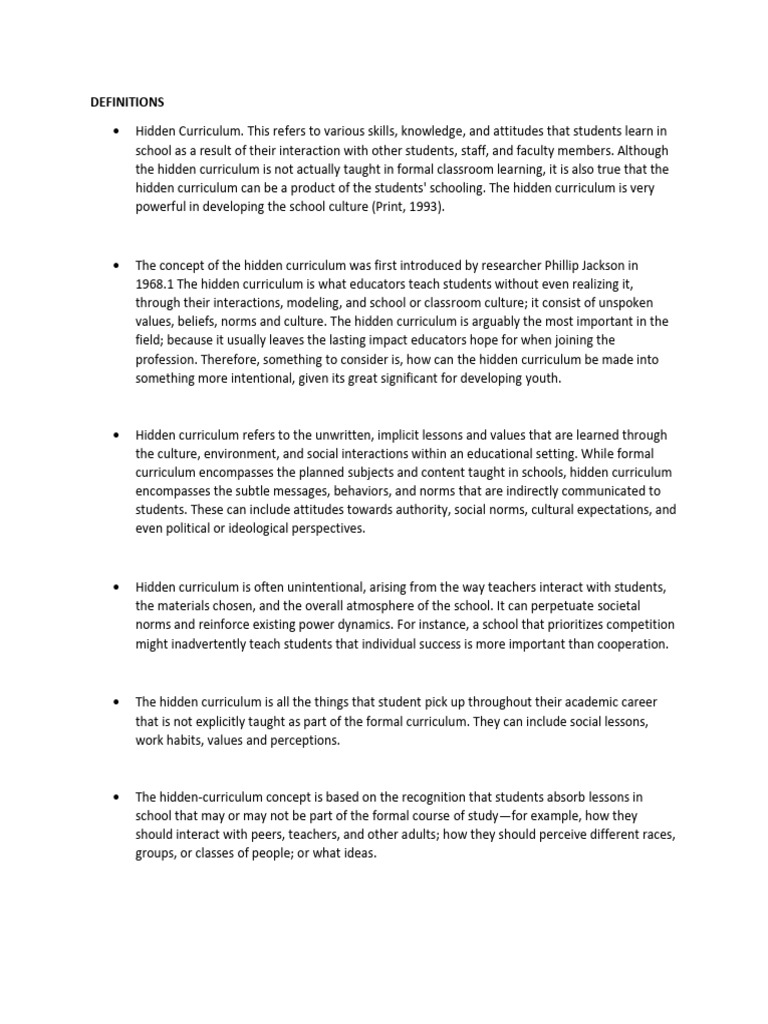 Hidden Curriculum Pdf Teachers Curriculum