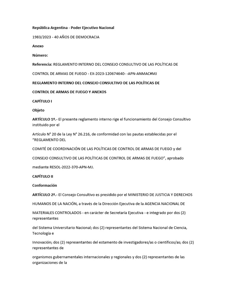 Reglamento del Consejo Consultivo de Armas | PDF | Control de armas ...