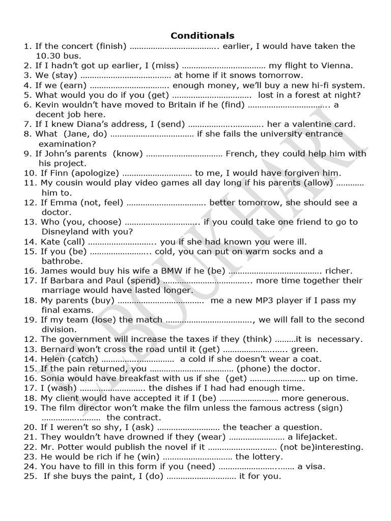 Conditionals 2 Pdf – Second Conditional Exercises – JEBL