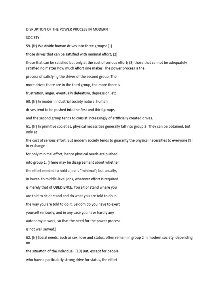 Disruption of The Power Process in Modern | PDF | Psychology ...