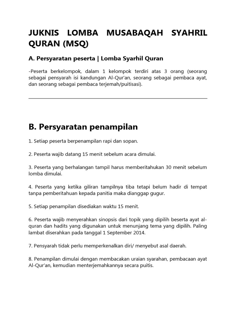 Juknis Lomba Musabaqah Syarhil Quran | PDF | Agama & Spiritualitas