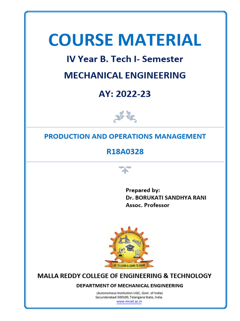 Production And Operations Management Pdf Operations Management