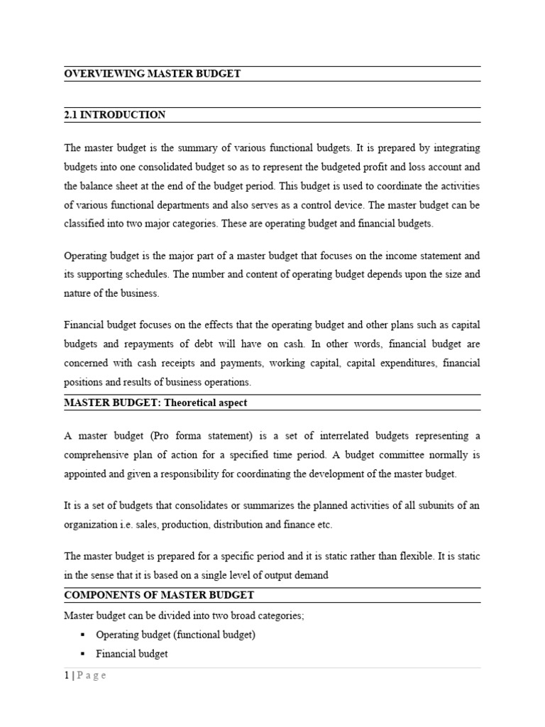 Master Budget Overview and Components | PDF | Inventory | Cost Of Goods ...