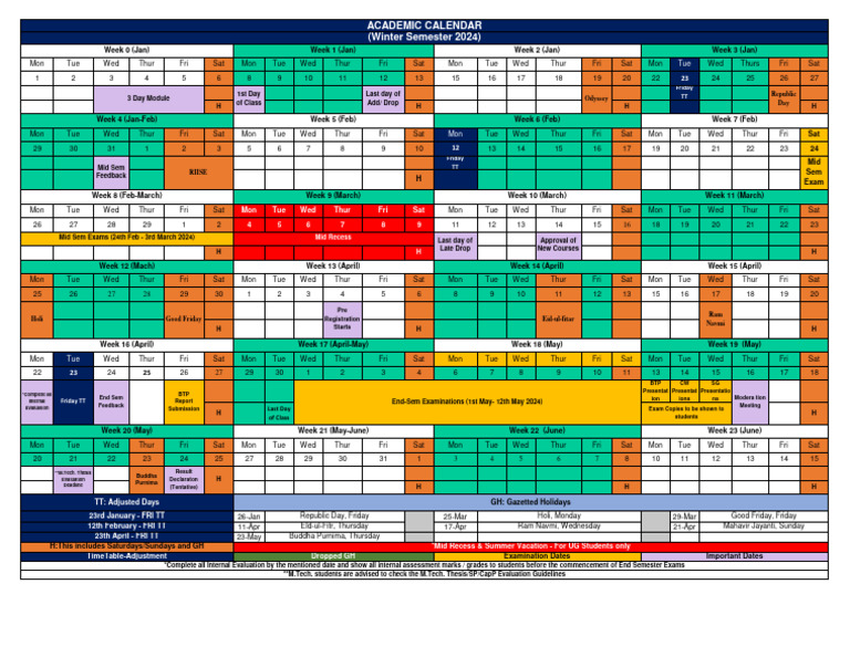 Academic Calendar Winter Semester 2024 AY 202324 IIITD PDF