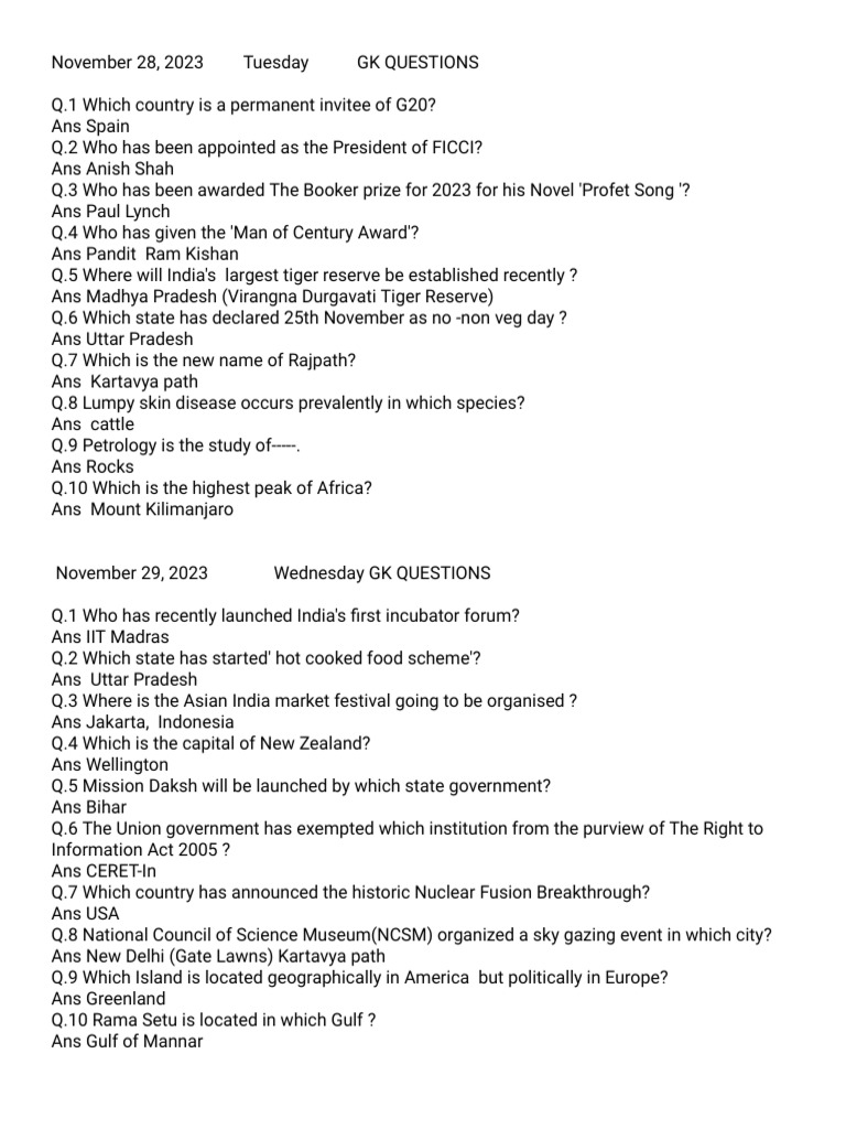 GK Questions PDF