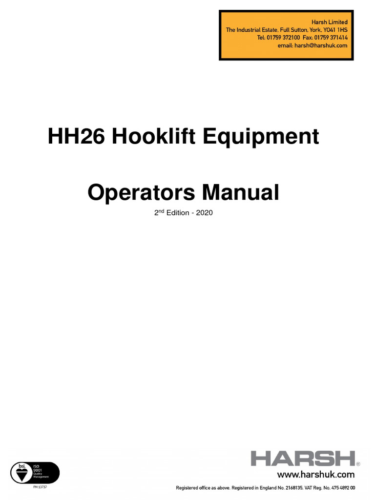 Hooklift Equipment Operator's Manual | PDF | Truck | Valve