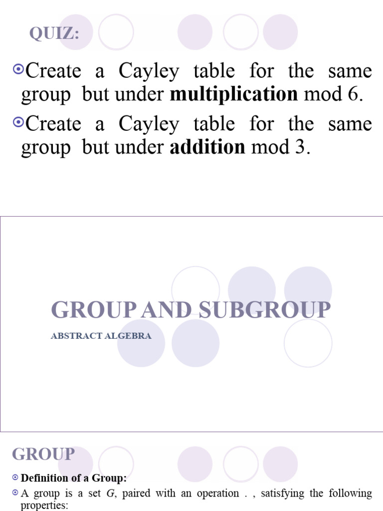 Topic 5 - Group and Subgroup | PDF | Group (Mathematics) | Integer