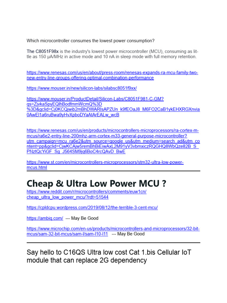 Which Microcontroller Consumes The Lowest Power Consumption PDF