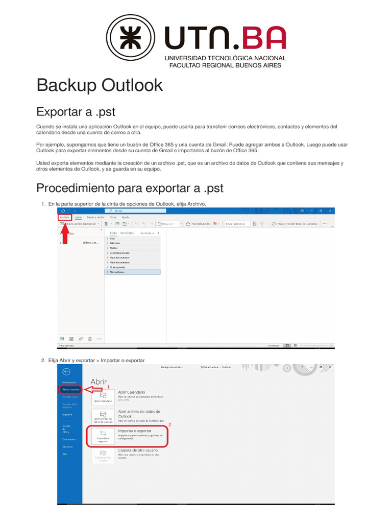 Cómo hacer backup de Outlook a .pst | PDF | Archivo de computadora ...