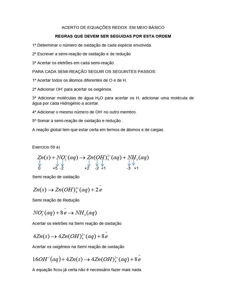 Acerto de Equações Redox em Meio Básico | PDF | Ciências e Matemática