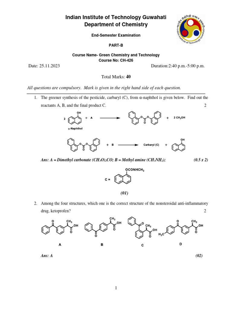 Solution Endsem Part B 26.11 | PDF | Green Chemistry | Chemistry