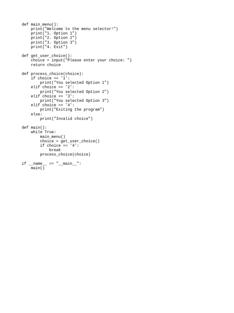 Python Menu Selector | PDF
