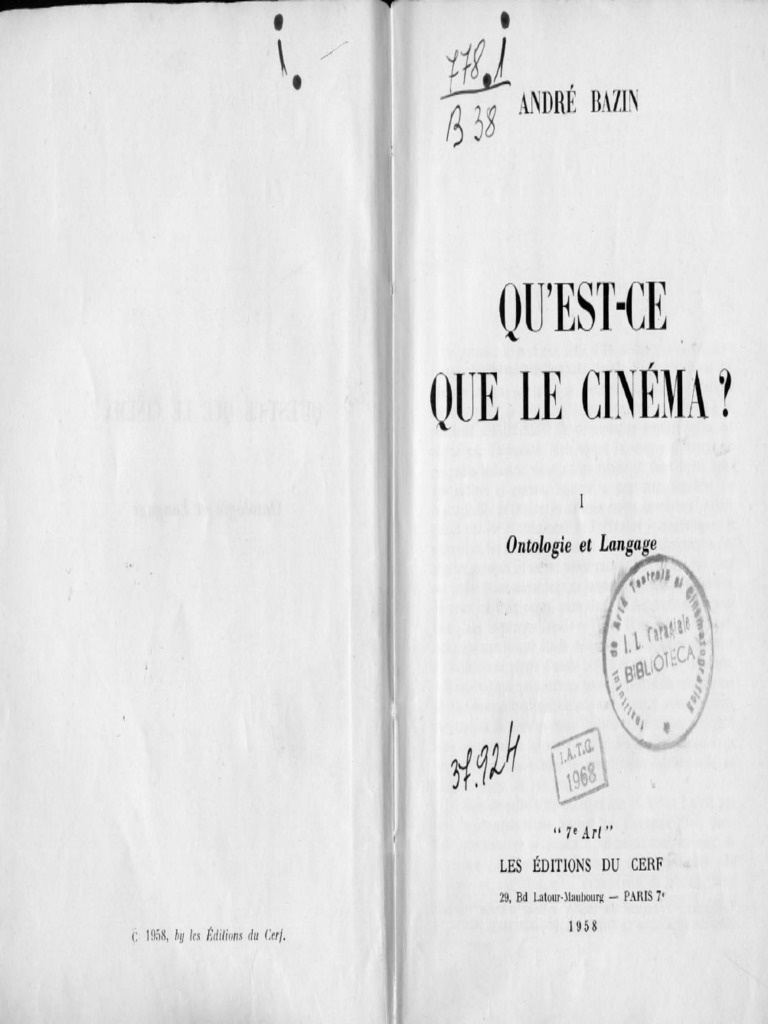 Bazin Qu' EstCe Que Le Cinema A PDF — free download