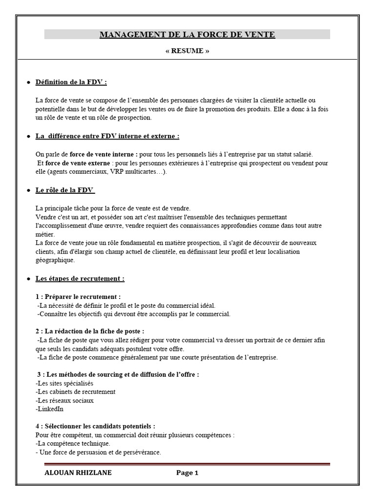 Gestion de la Force de Vente Supplétive | PDF | Sodles | Business
