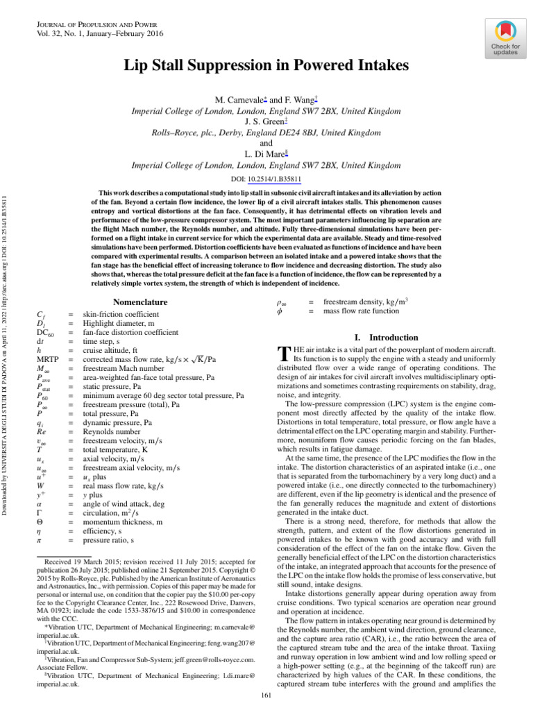 Lip Stall Suppression in Powered Intakes: Ournal of Ropulsion and Ower ...