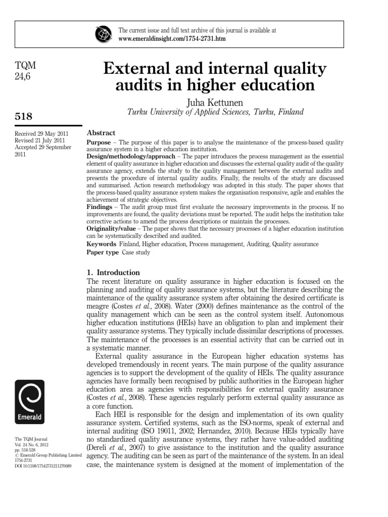 Quality Audits in Higher Education | PDF | Audit | Internal Audit