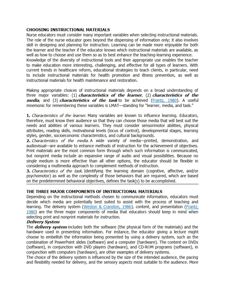 Choosing Instructional Materials Reporting Guide Pdf Learning