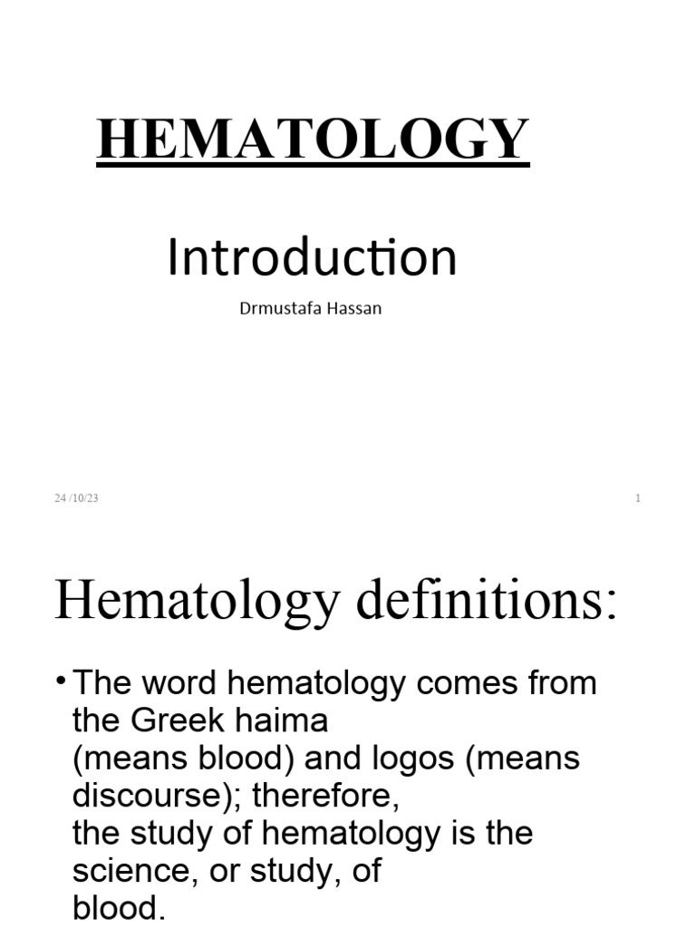 LEC1Hematology Intro | PDF | Haematopoiesis | White Blood Cell
