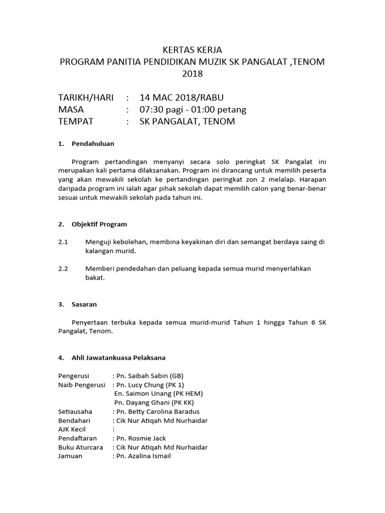 KERTAS KERJA Panitia Muzik 1 | PDF