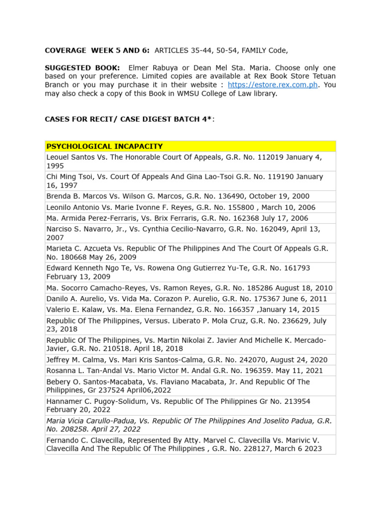Case Digest Guidelines for Family Law | PDF