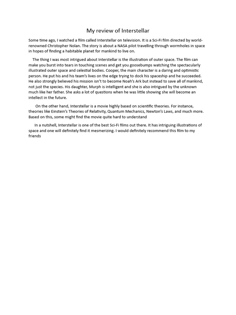 My Review of Interstellar | PDF