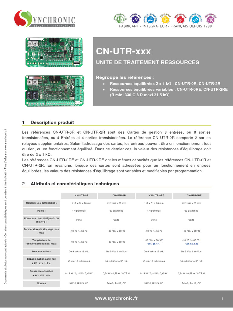 Cartes de gestion UTR : caractéristiques clés | PDF