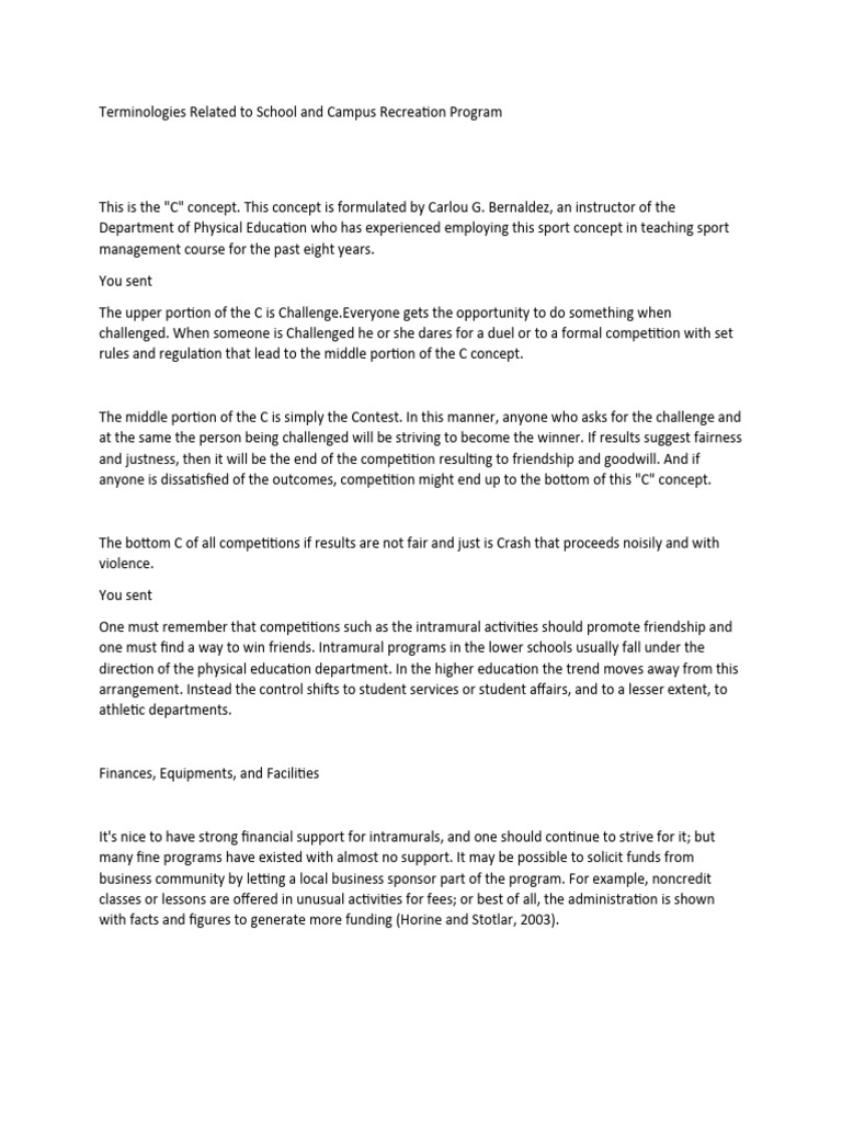 Terminologies Related To School and Campus Recreation Program PDF