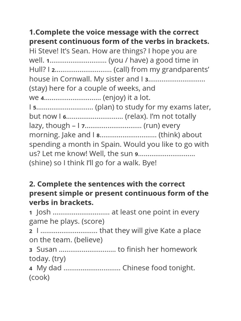 Present Simple and Continuous Exercises | PDF