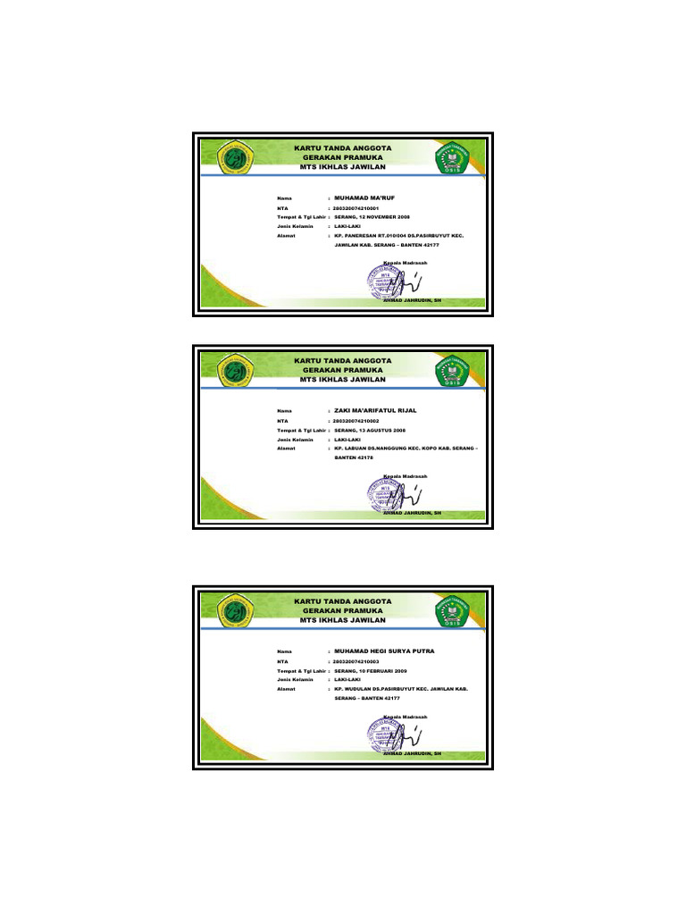 Kartu Tanda Anggota Pramuka PDF