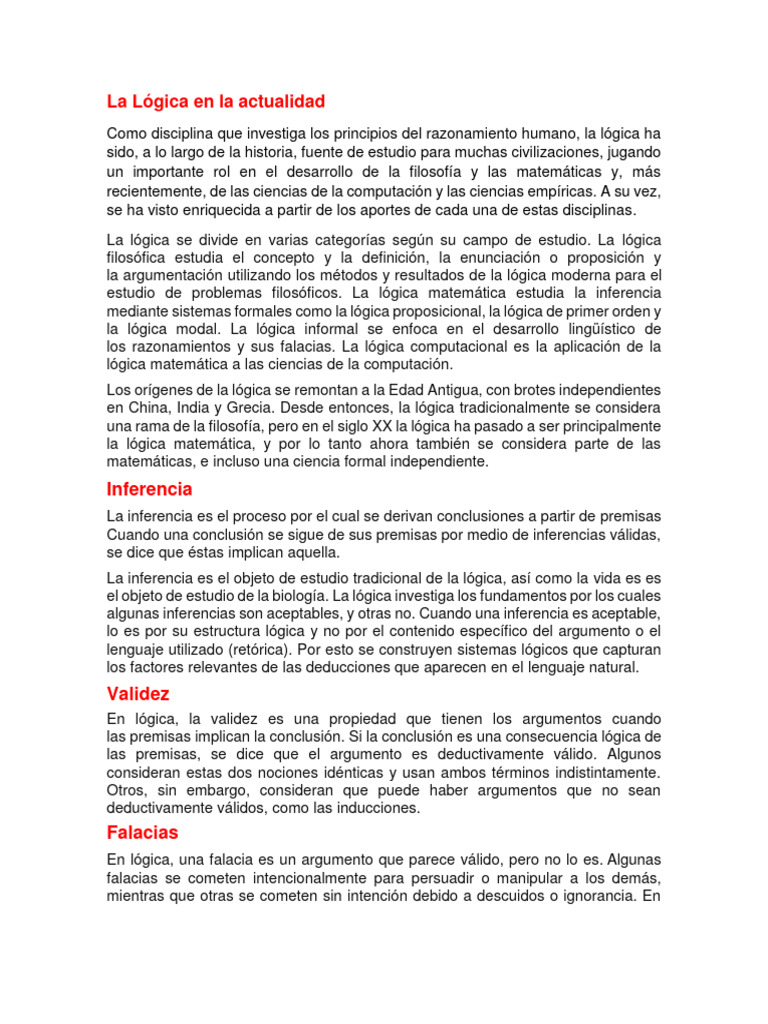 La Lógica en La Actualidad PDF Lógica matemática Falacia
