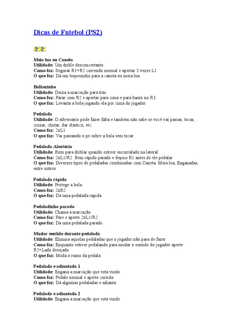 Dicas de Futebol PS2, PDF, Zagueiro (futebol)