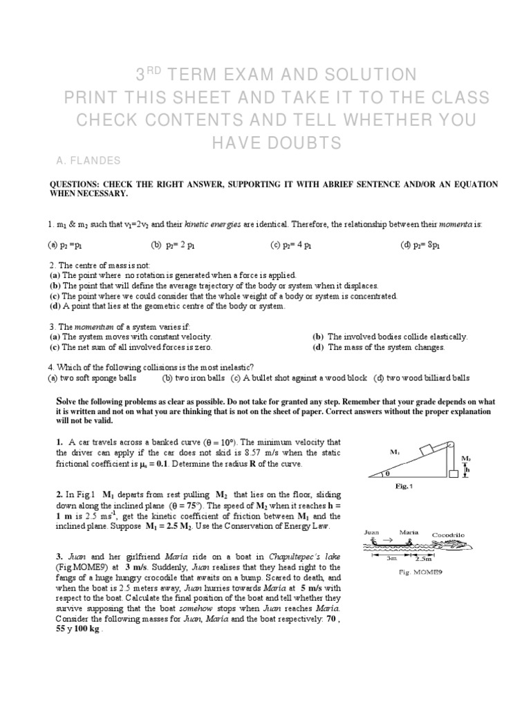 3rd Term Exam: Physics Questions & Solutions | PDF | Momentum ...